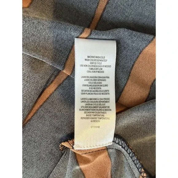 Taylor Women's Black and Rust Stripe Midi Dress Asymmetrical Hem High neck L - Picture 6 of 7